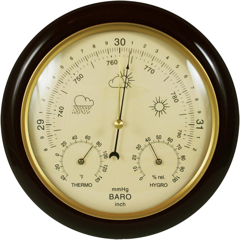 WS-YG302A WS-YG302-Y Cherry Finish Traditional Barometer with Temperature and Humidity (Beige Dial)